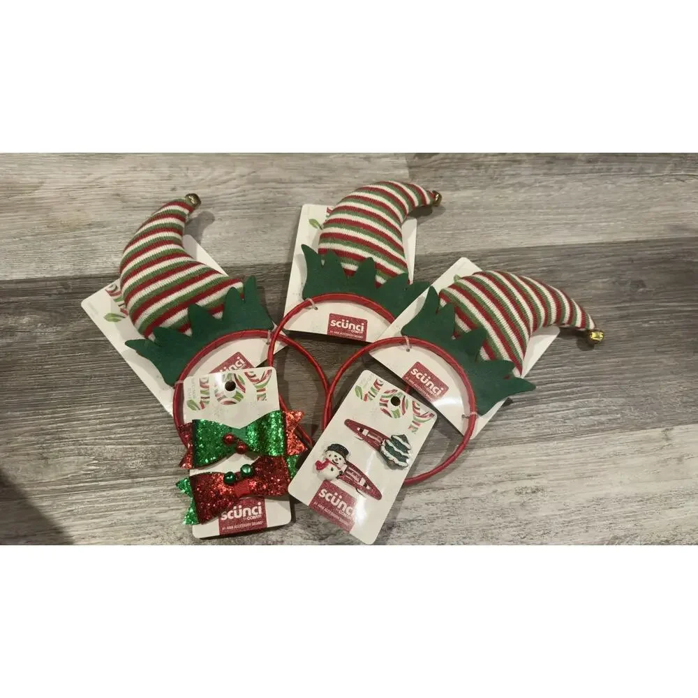 Scunci Christmas Hair Accessories Lot – Elf Hats, Clips, Hair Accessories